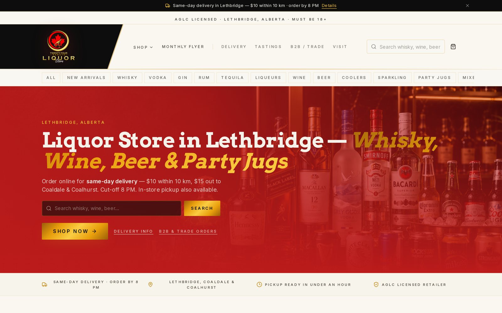 24K Liquor website homepage